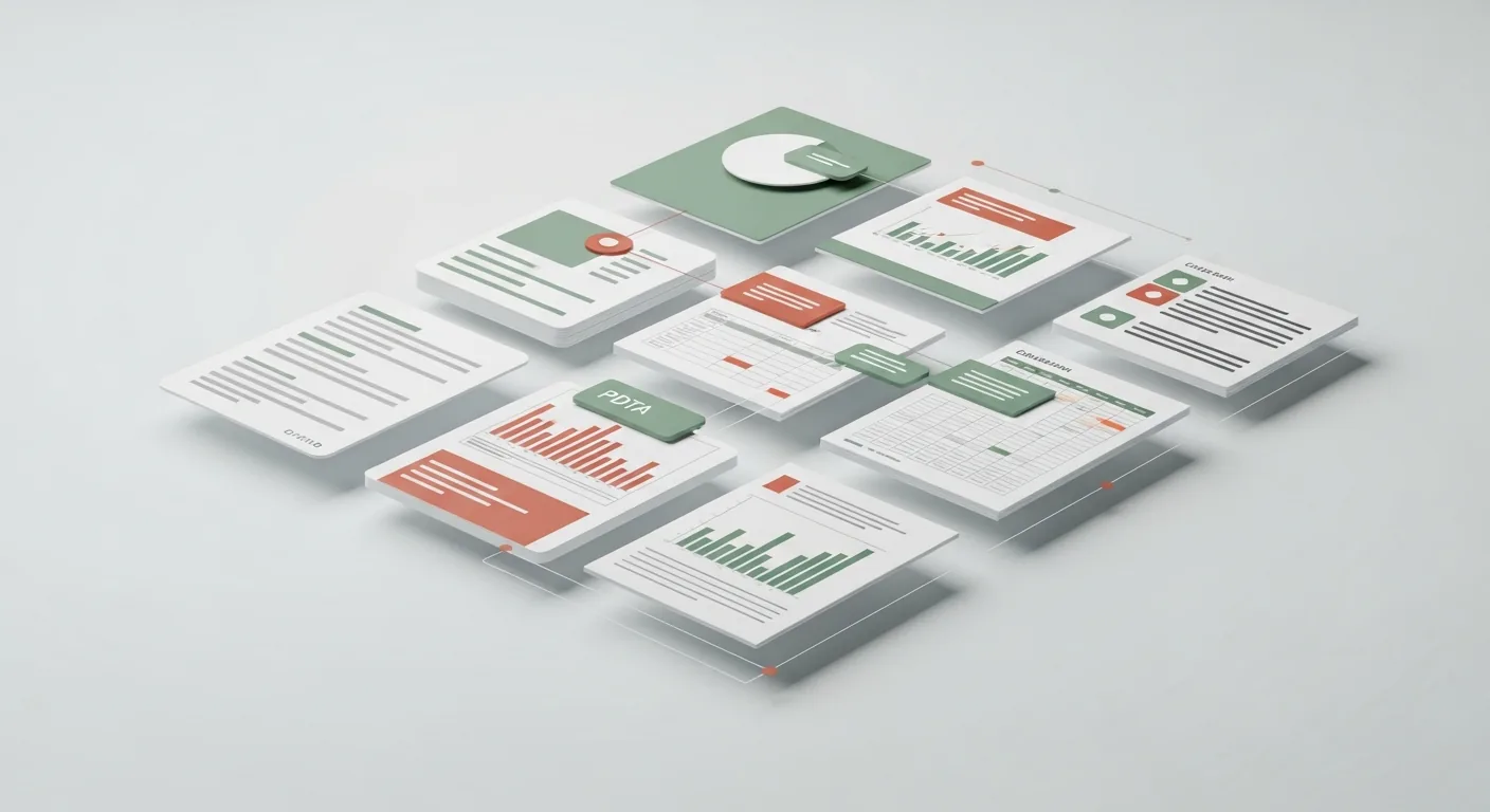 Connected documents and knowledge nodes flowing together